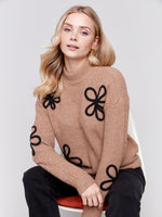 Charlie B Truffle Sweater With Black Daisys