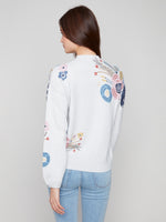 Charlie B Pale Blue Long Sleeve Floral Print Sweater