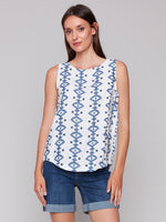 Charlie B White/Blue Geo Print Tank Top