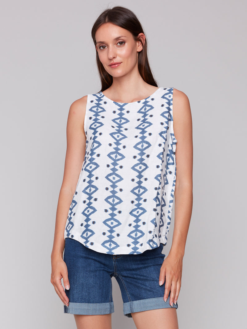 Charlie B White/Blue Geo Print Tank Top
