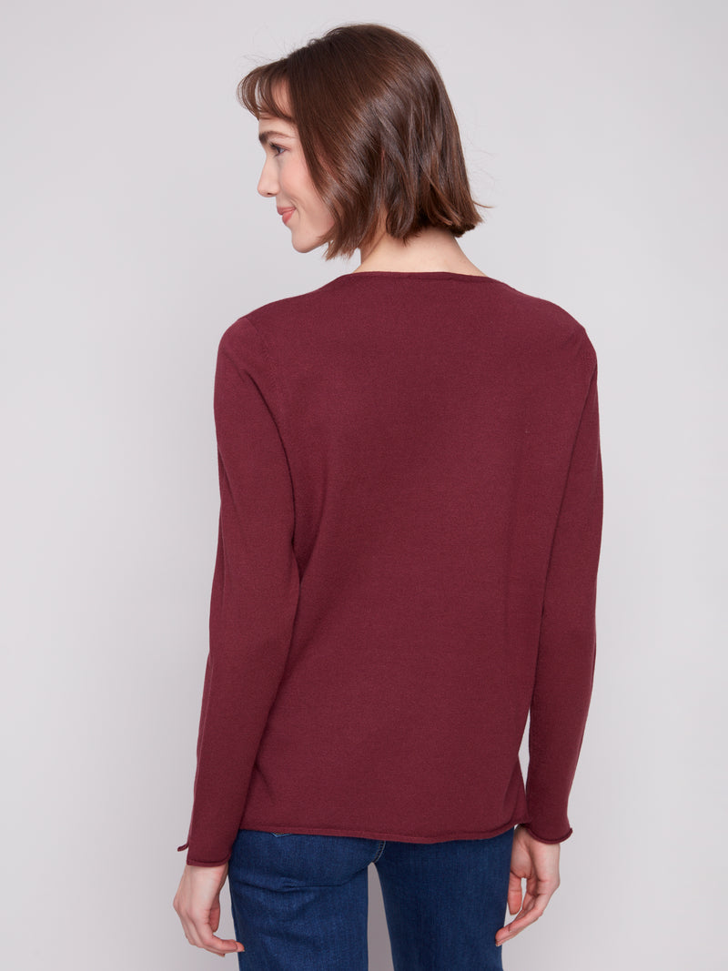 Charlie B Light Weight V Neck Sweater Cabernet
