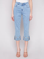 Charlie B Crop Jeans With Cuff Embroidery