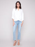 Charlie B Longsleeve Front Twist Shirt White