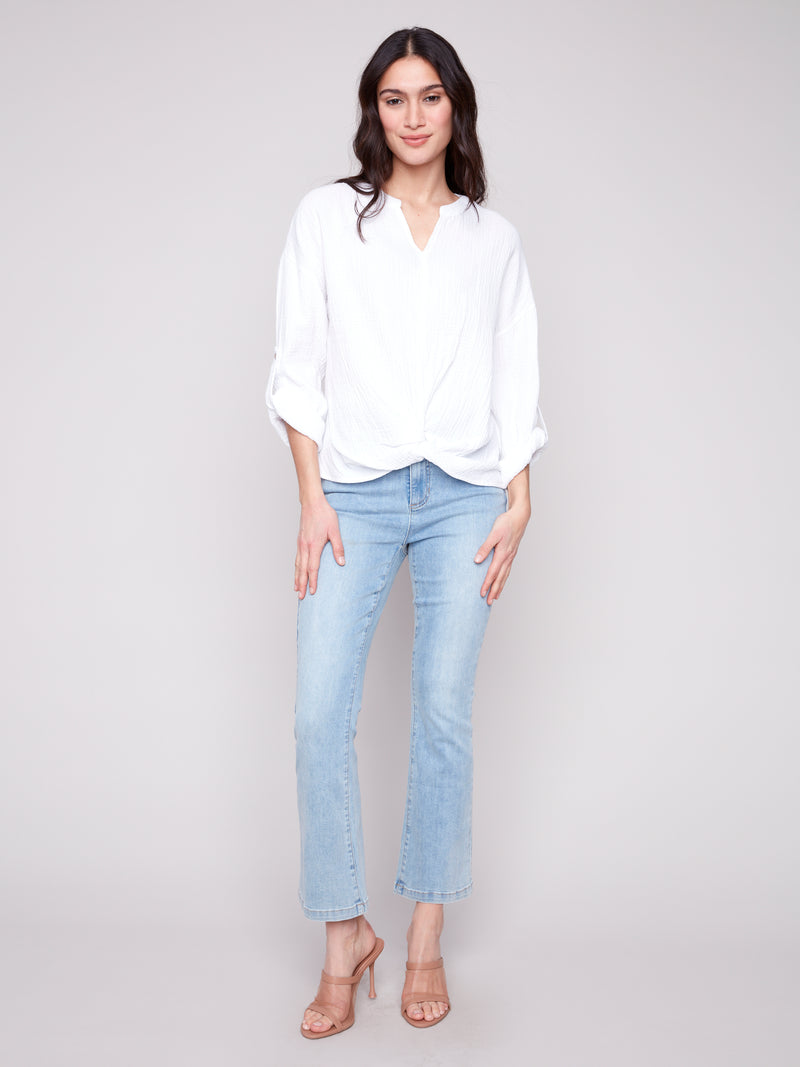 Charlie B Longsleeve Front Twist Shirt White