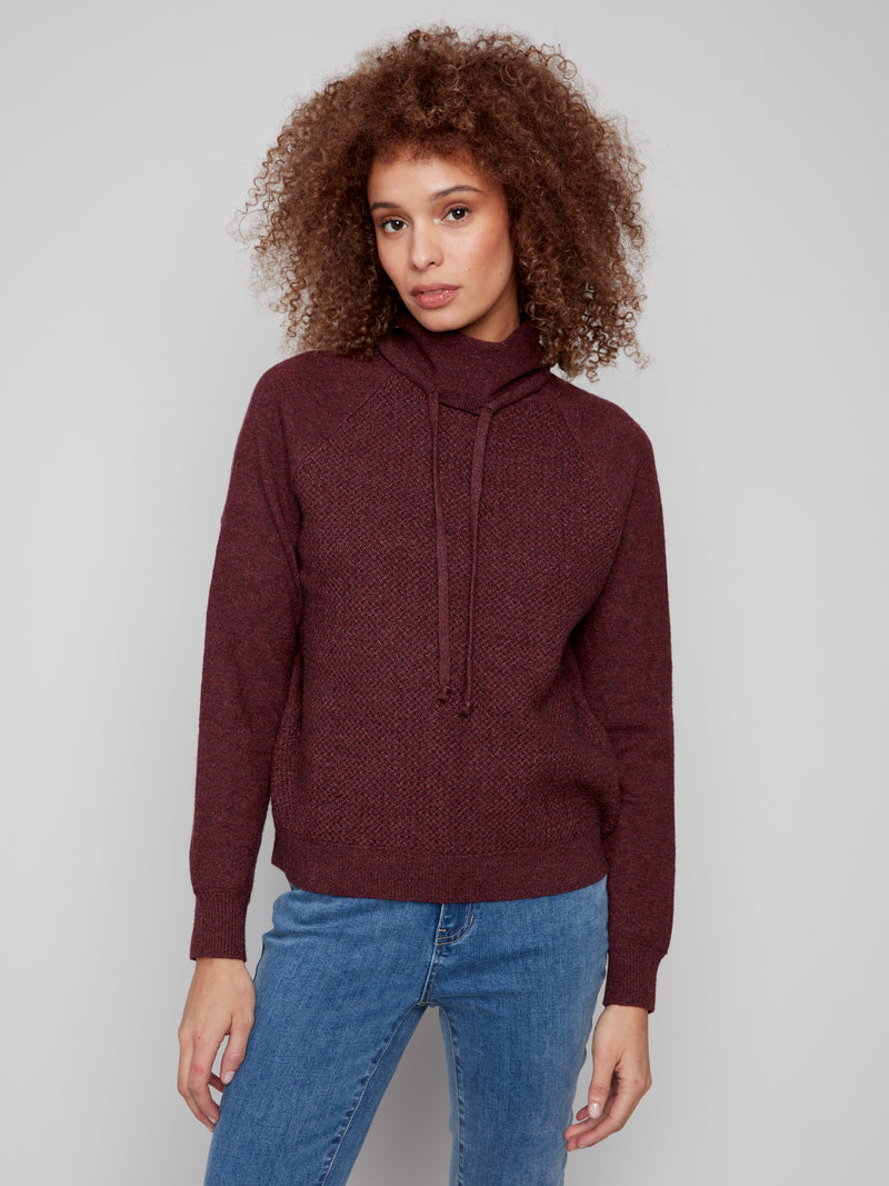 Charlie B Cabernet Textured Cowl Neck Sweater