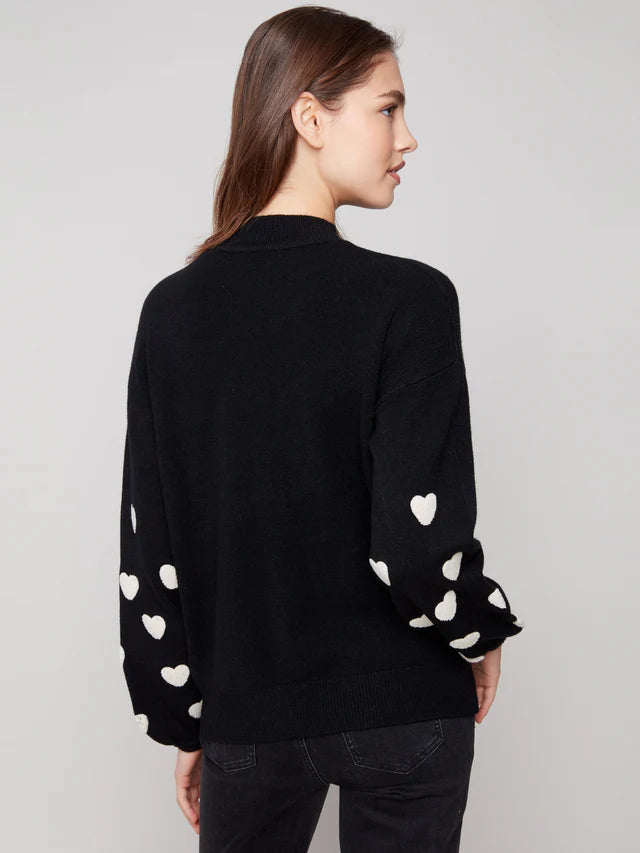 Charlie B Black Sweater With White Heard On Sleeve