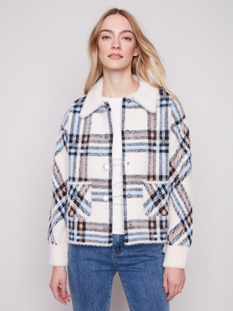 Charlie B Plaid Ecru Short Jacket