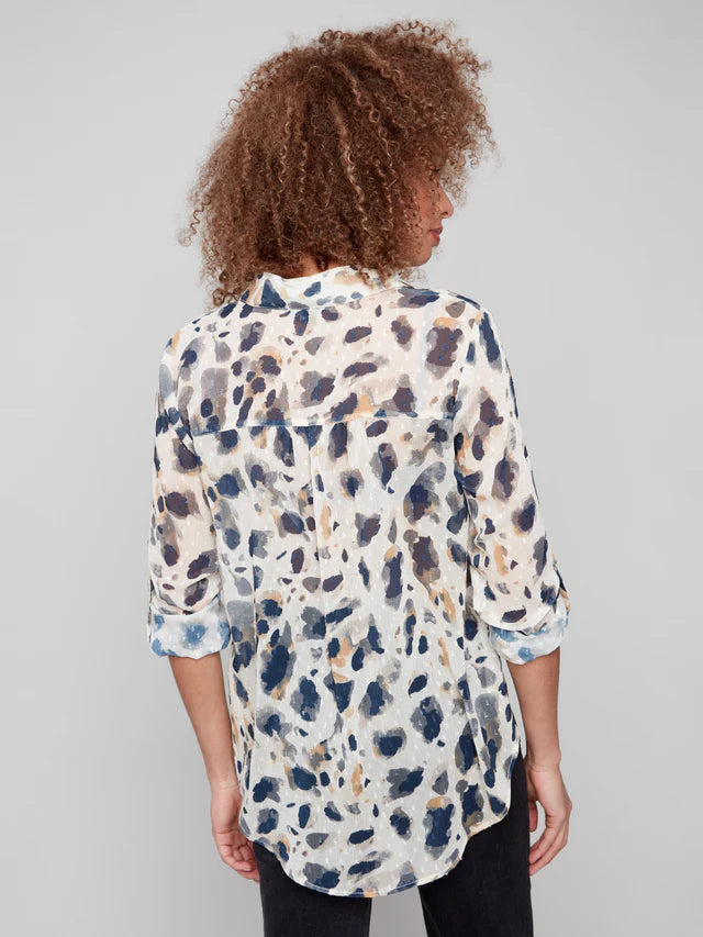 Charlie B Animal Print Front Tie Blouse