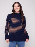 Charlie B Navy Truffle Striped Mock Neck Sweater