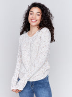 Charlie B Knit V Neck Cream Multi Sweater