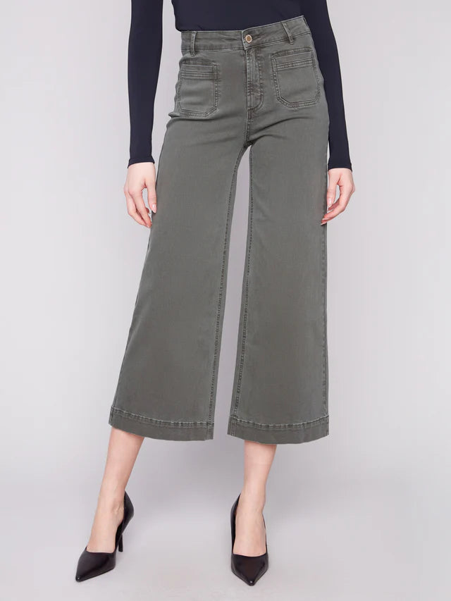 Charlie B Wide Leg Crop Patch Pocket Jeans Spruce
