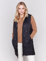 Charlie B Long Quilted Hooded Vest Black