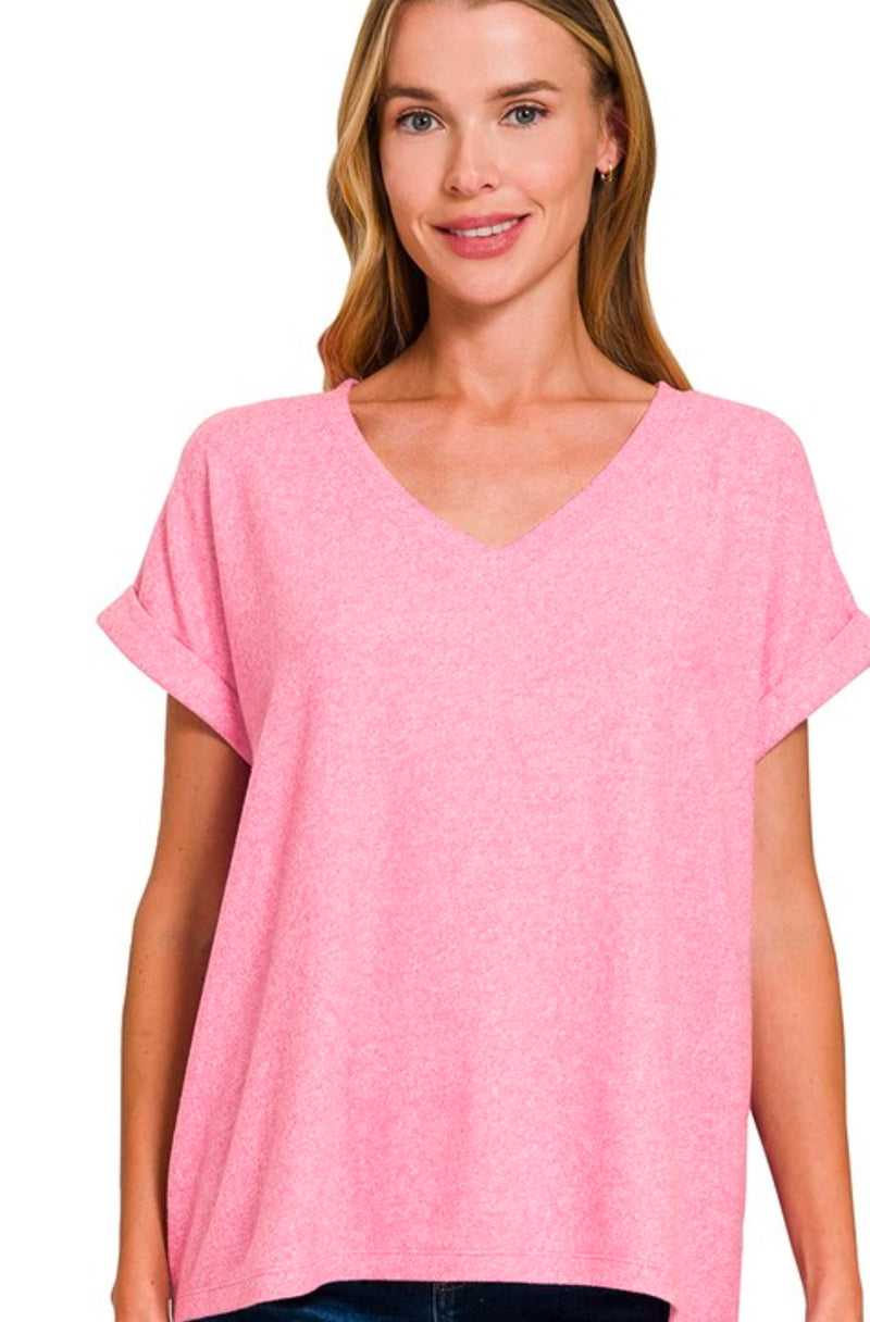 Super Soft Heathered V Neck Tee Mauve