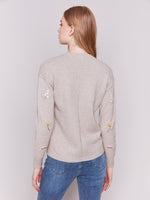 Charlie B Almond Sweater With Embroidered Flowers