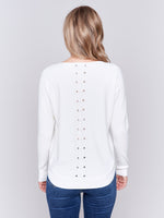 Charlie B Ecru Light Sweater With Eyelet Back Detail