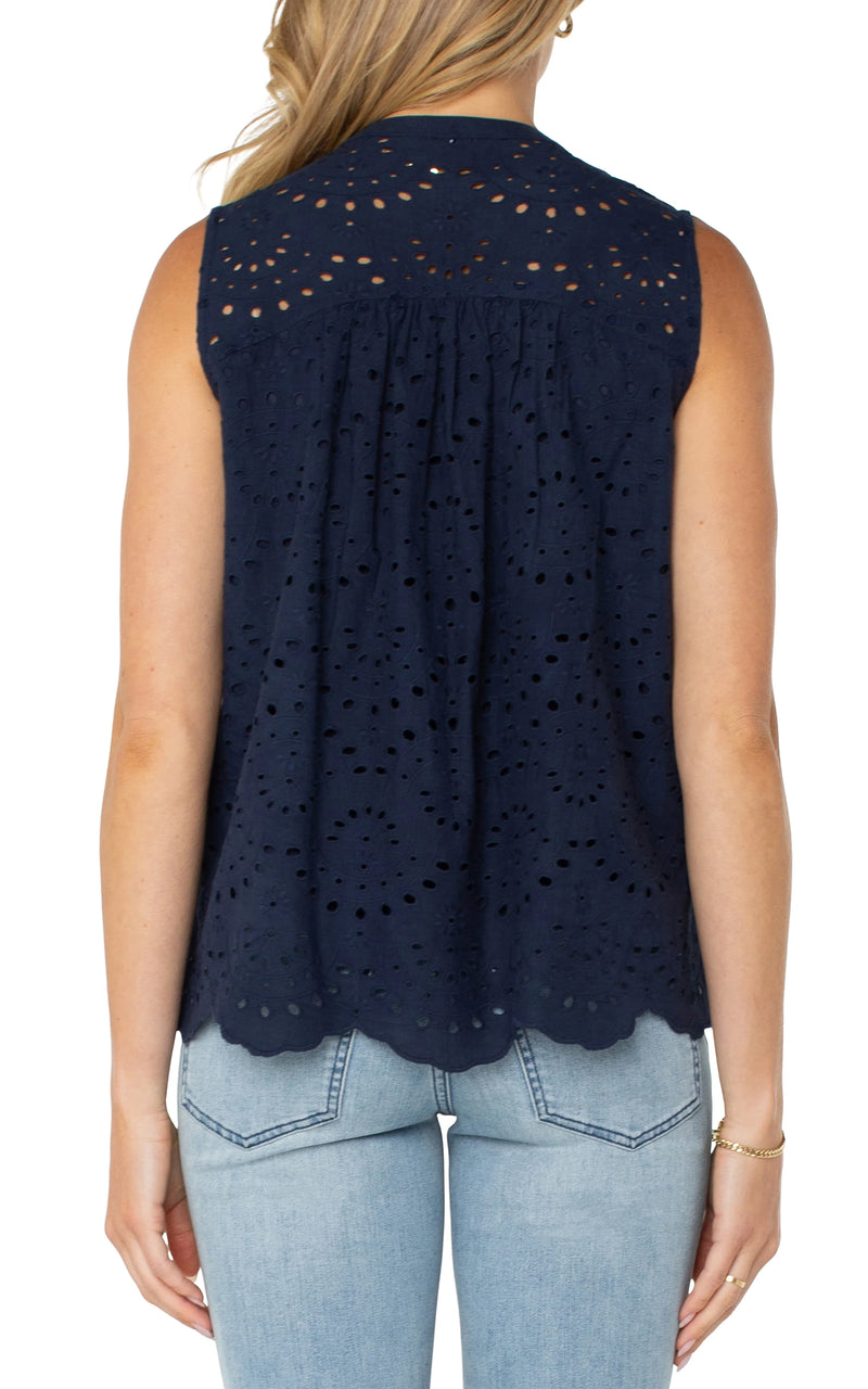 Liverpool Eyelet Navy Tank Top