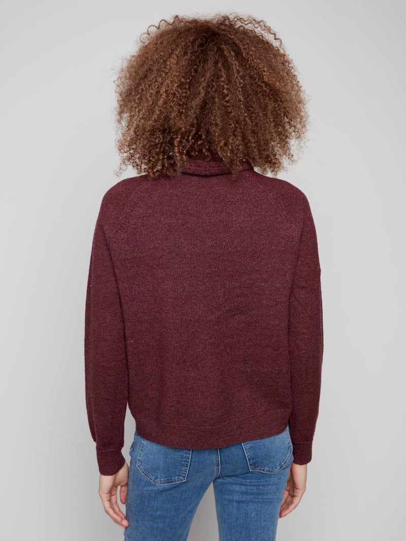 Charlie B Cabernet Textured Cowl Neck Sweater