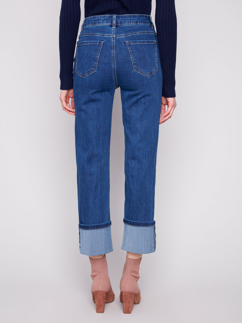 Charlie B Wide Leg Cuff Jeans Indigo