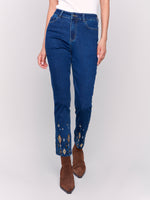 Charlie B Dark Blue Jeans With Embriodered Pearl Detail