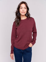 Charlie B Soft Sweater With Distressed Hem Cabernet