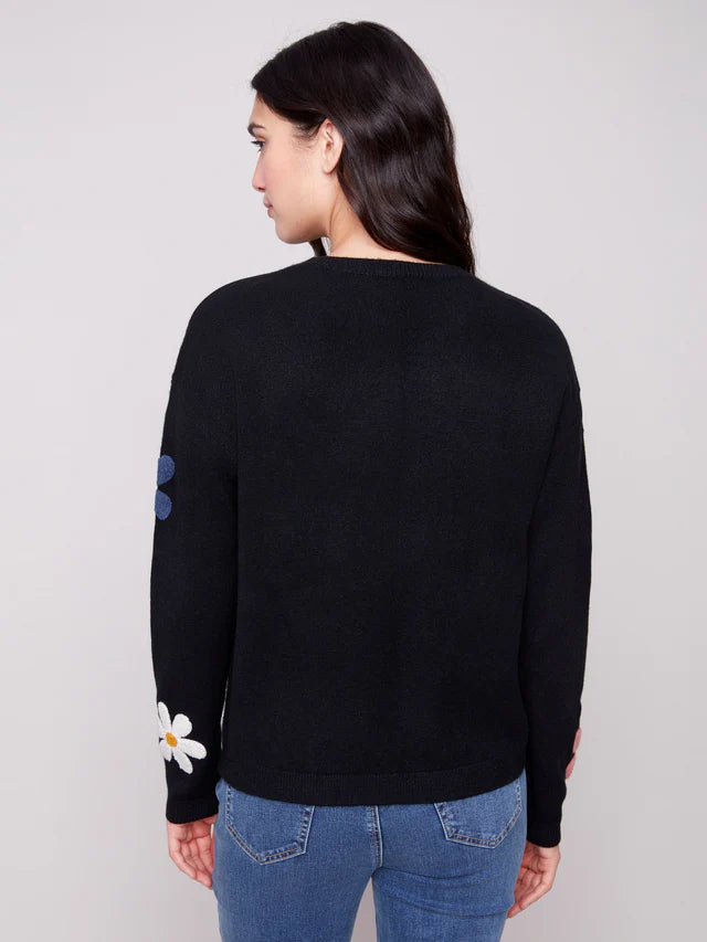 Charlie B Black Sweater Wiht Flowers