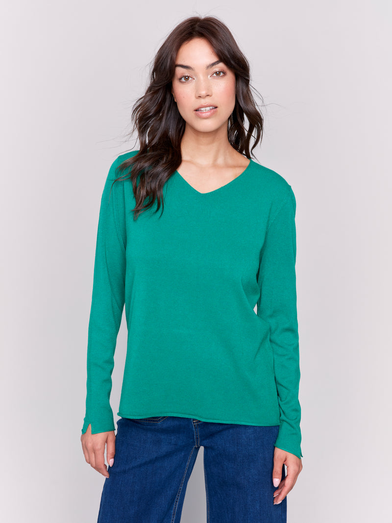 Charlie B Forest V Neck Light Weight Sweater