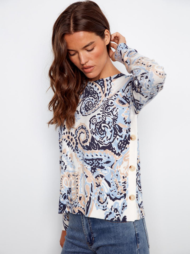 Charlie B Drop Shoulder Longsleeve Sweater With Side Buttons Rococo print