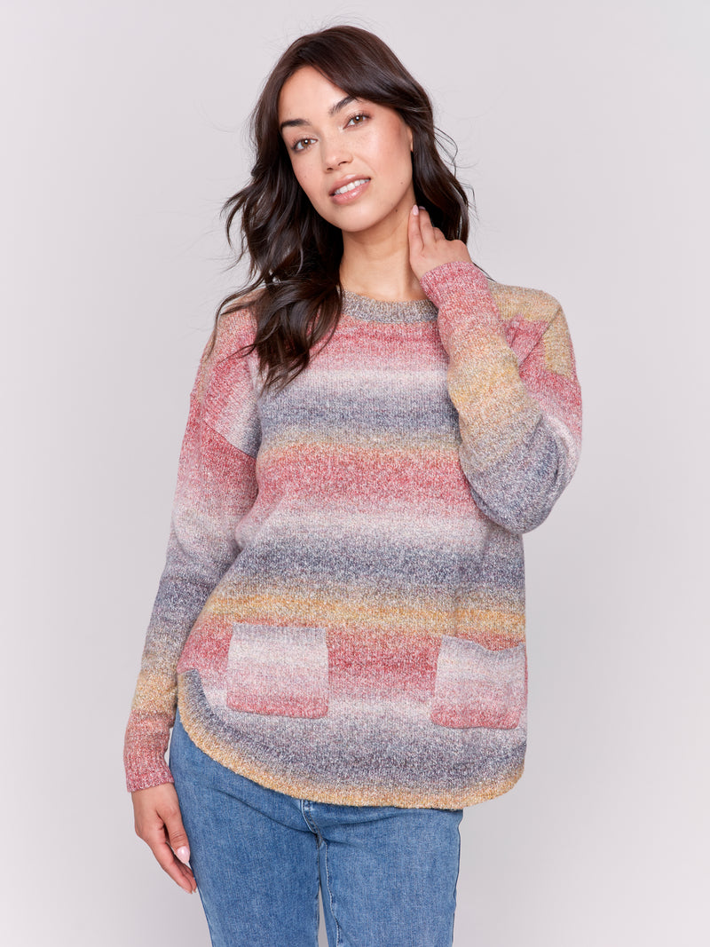 Charlie B Pink Knit Sweater With Removable Collar and Pockets