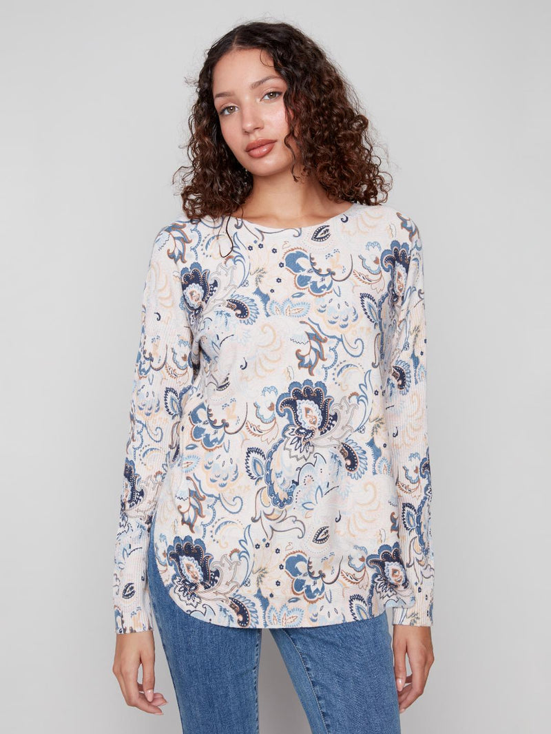 Charlie B Printed Long Sleeve Sweater Mixed Paisley