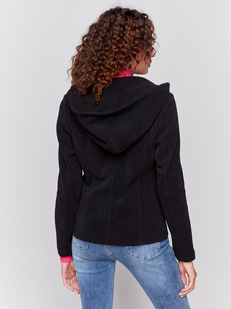 Charlie B Black Cord Blazer With Hood