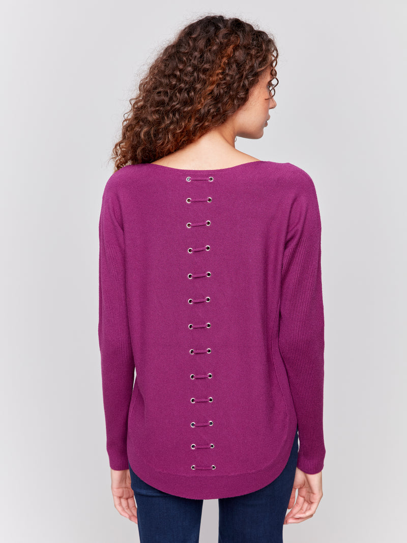 Charlie B Mulberry Soft Sweater With Back Grommit Detail