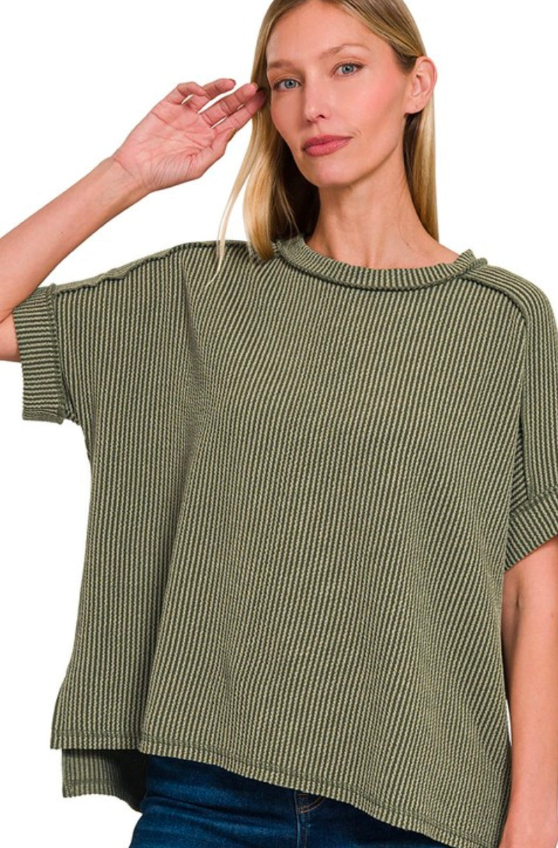 Ribbed Crew Neck Tee Olive Green