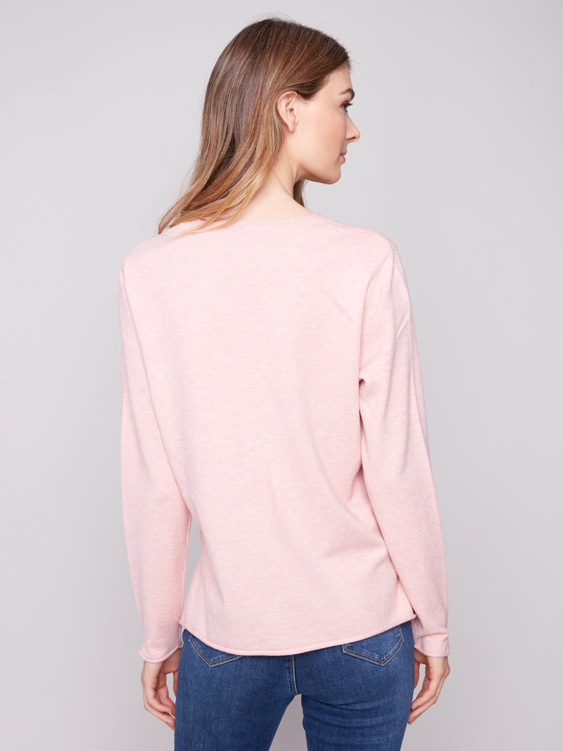 Charlie B Light Weight V Neck Sweater Ballet Pink