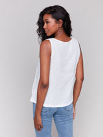 Charlie B White Linen Tank Top With Side Slit