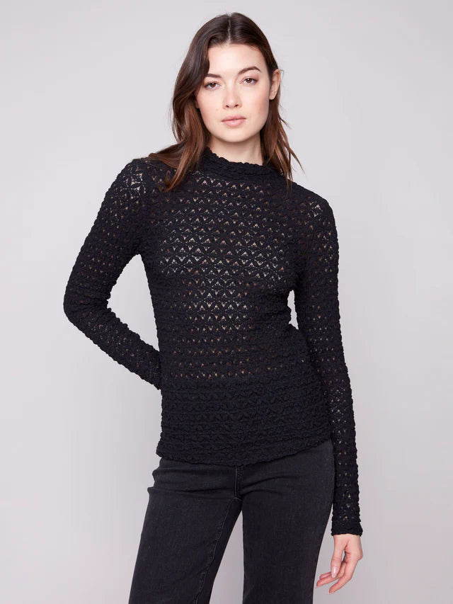 Charlie B Mock Neck Longsleeve Top Black