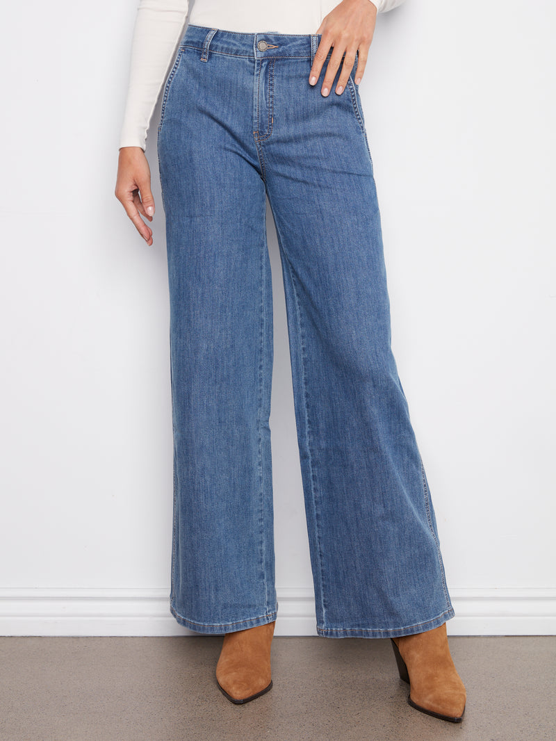 Charlie B Wide Leg Blue Denim Jean With Slash Pockets