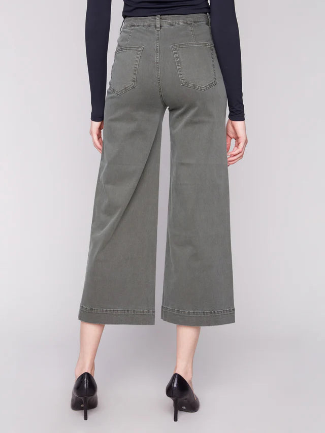 Charlie B Wide Leg Crop Patch Pocket Jeans Spruce