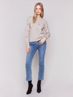 Charlie B Almond Sweater With Embroidered Flowers