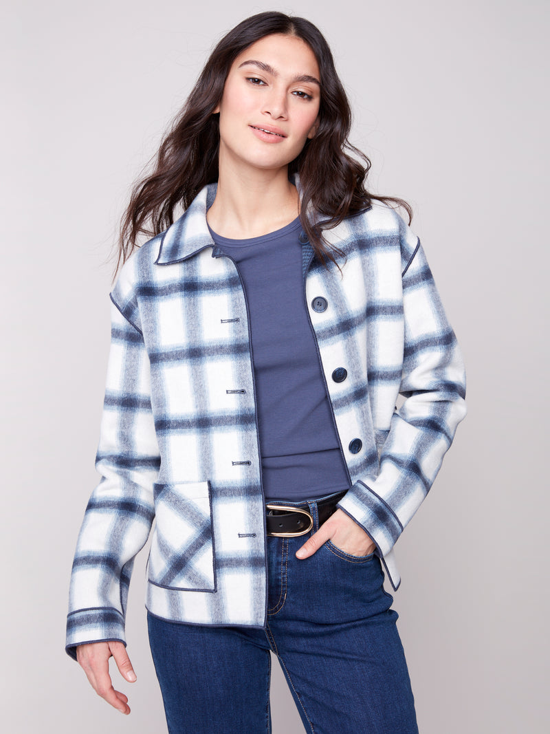 Charlie B Navy Plaid Reversible Jacket