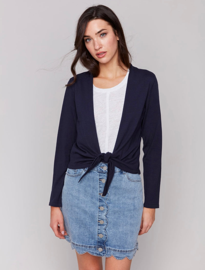 Charlie B Navy Cardigan With Front Tie