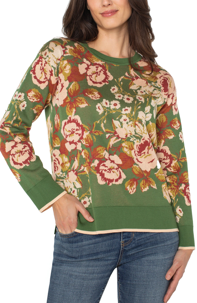 Liverpool Green Multi Floral Crewneck Sweater