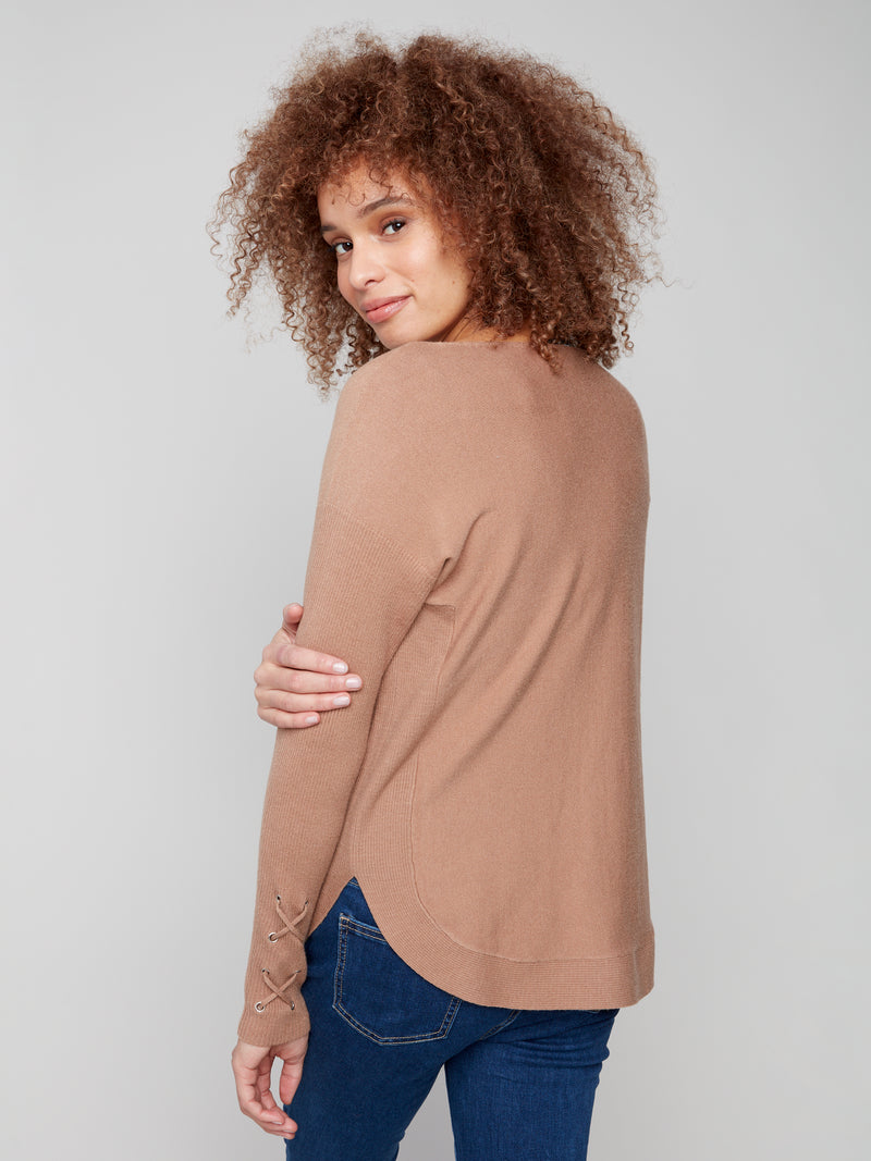 Charlie B Truffle Light Long Sleeve Sweater With Pockets