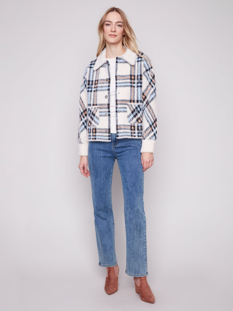 Charlie B Plaid Ecru Short Jacket