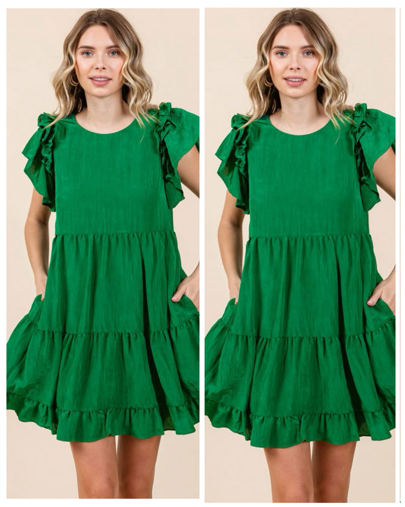 Babydoll Dress With Pockets Green