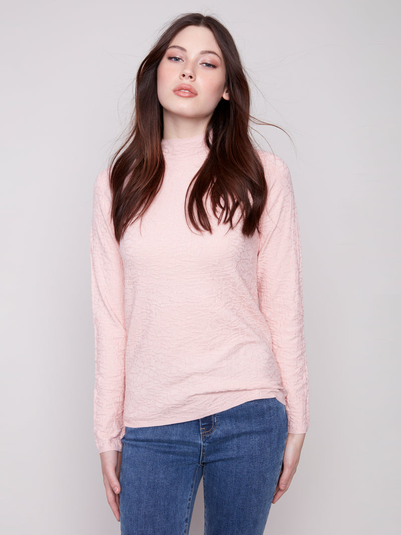 Charlie B Light Long Sleeve Textured Top Ballet Pink