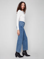 Charlie B Wide Leg Embossed Heart Denim Blue Jeans