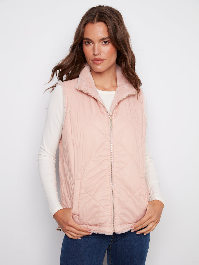 Charlie B Reversible Plush Vest Ballet Pink