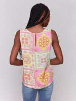 Charlie B Mosaic Tile Tank Top Pink/Yellow