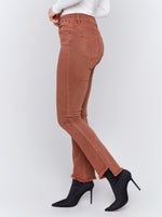 Charlie B Straightleg Assymetrical Raw Hem Jean Terracotta