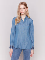 Charlie B Tencel Button Up With Sleeve Detail